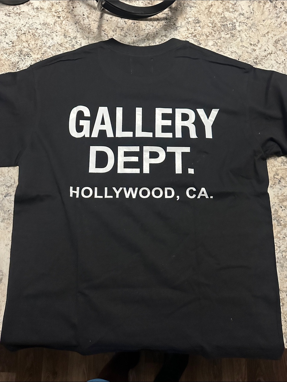 Gallery Dept Black Tee Men with White 'GALLERY DEPT. HOLLYWOOD, CA.' Back Print